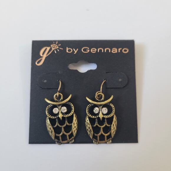G By Gennaro Bronze Tone Owl Dangle Earrings NWT Y2K - - Picture 1 of 4